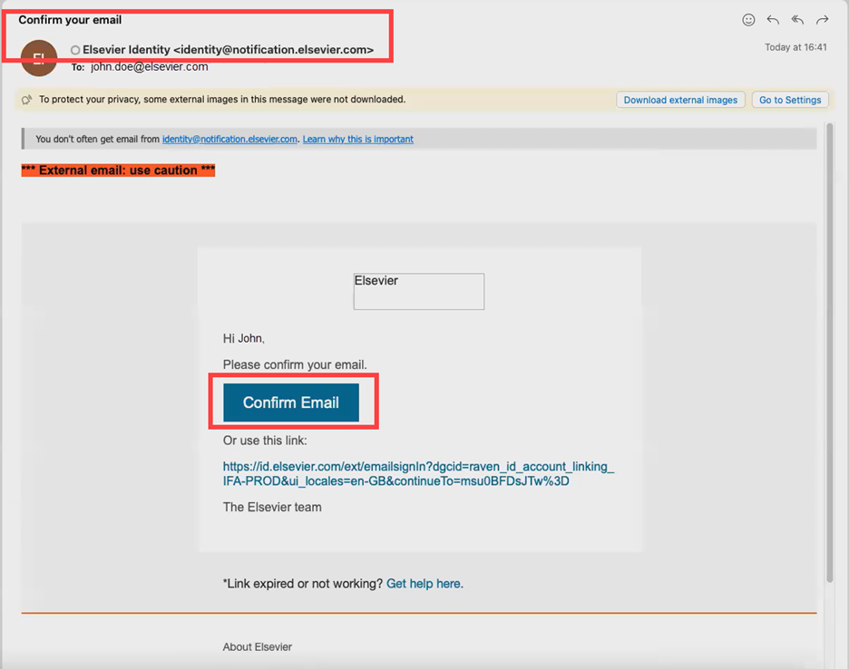 Screenshot of the Link account and organization dialogue box